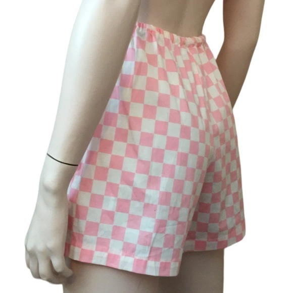 WAYF 98 Neko Drawstring Pink & White Checkered Cotton Shorts NWOT Beachy NWOT - Picture 7 of 16